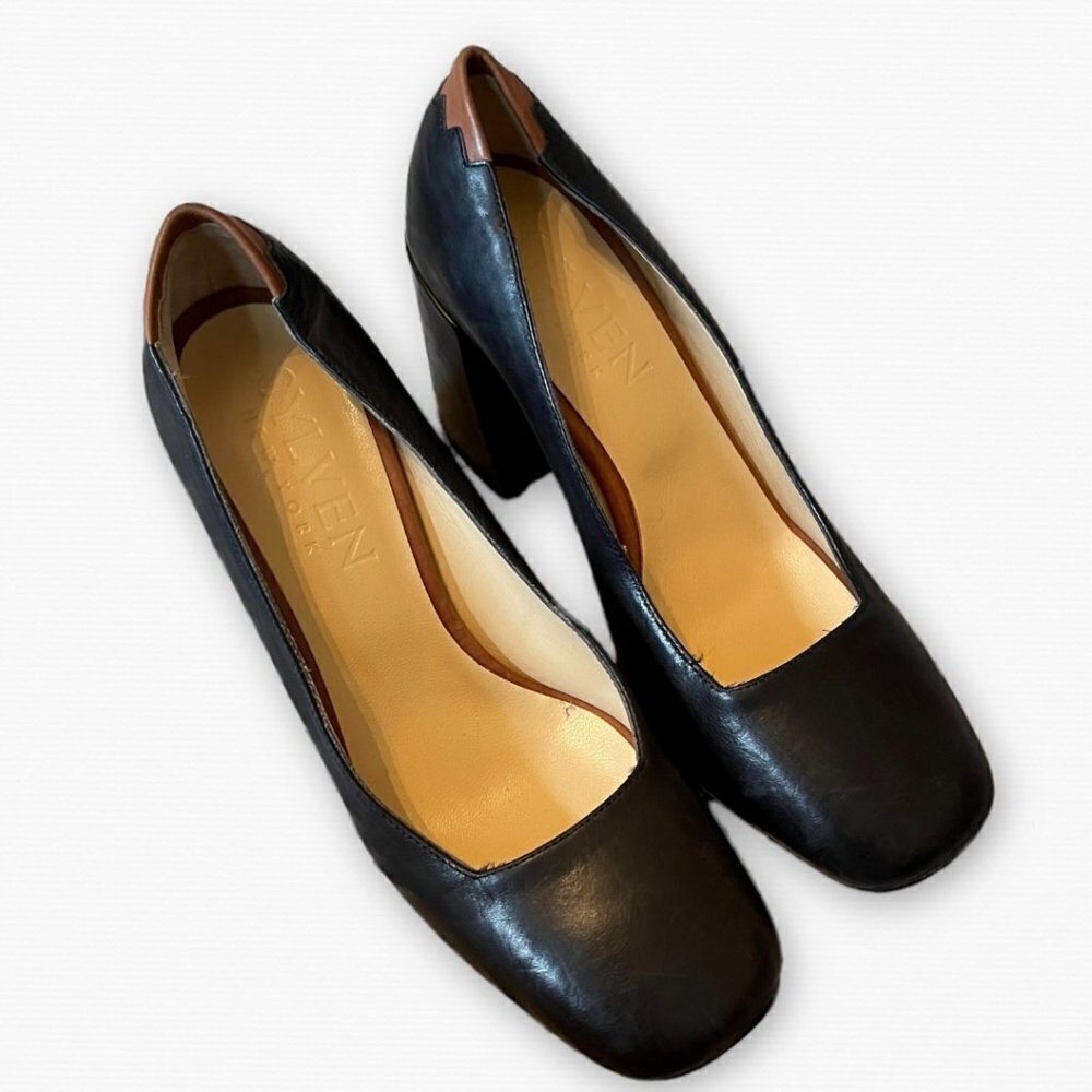 SYLVEN NEW YORK Kit Block Heel Pump In Black  Size 37.5 - Picture 2 of 9